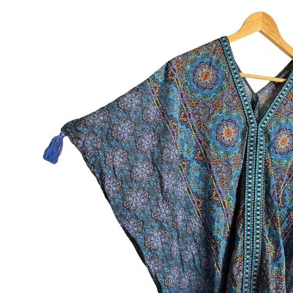 MiracleSuit Danube Bleu Tassel Tunic Caftan Cover Up Women’s Small Blue Mosaic - Picture 9 of 13
